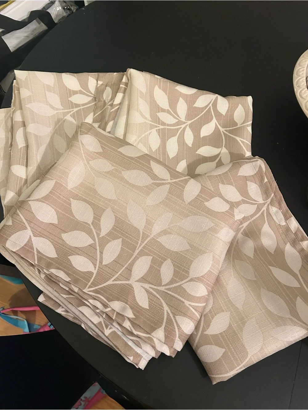 Neutral Leaf-Pattern Window Curtain Panel - Beige/Cream